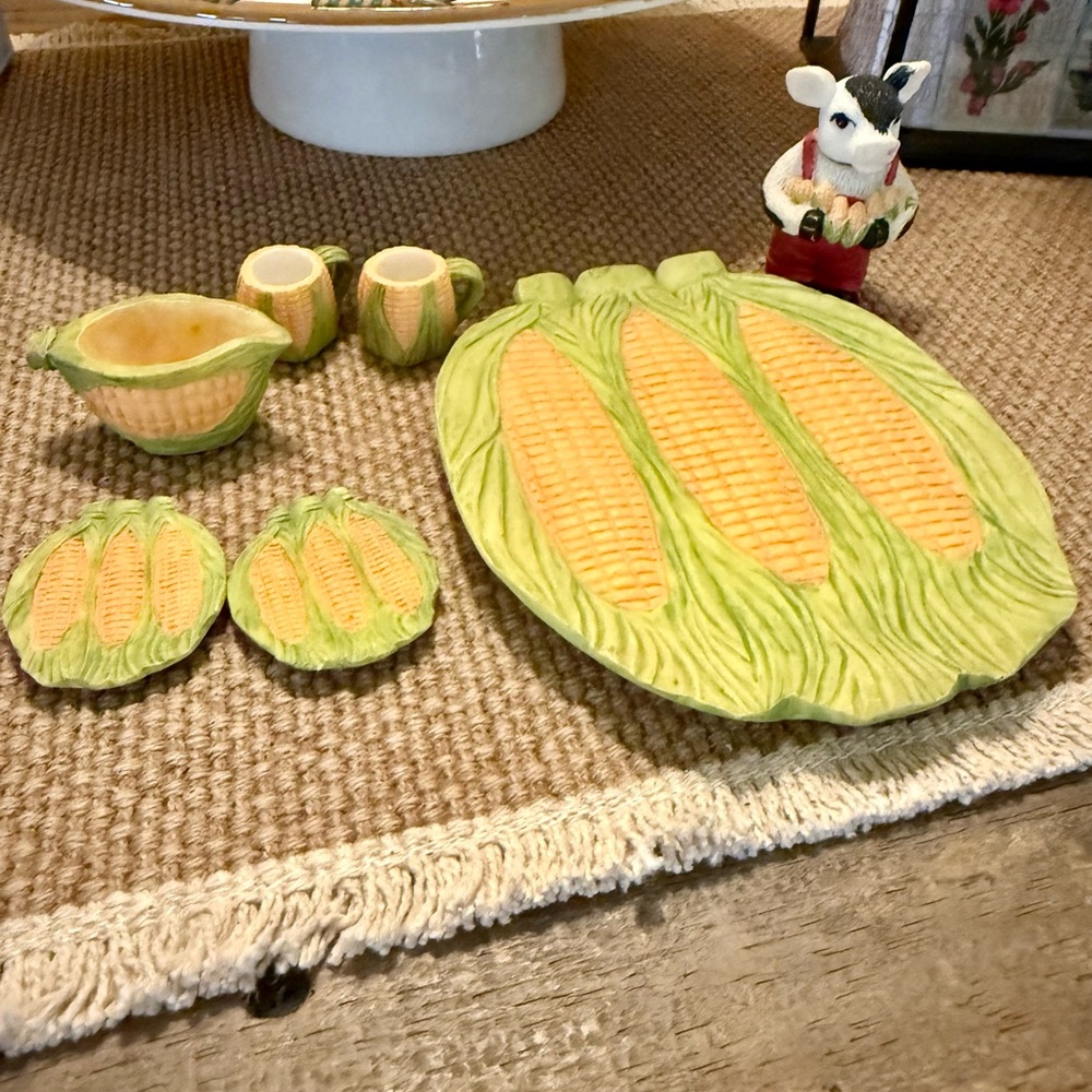 Vintage Miniature Corn Cob Tea Set Country~Farmhouse~trinkets~cottagecore~rustic